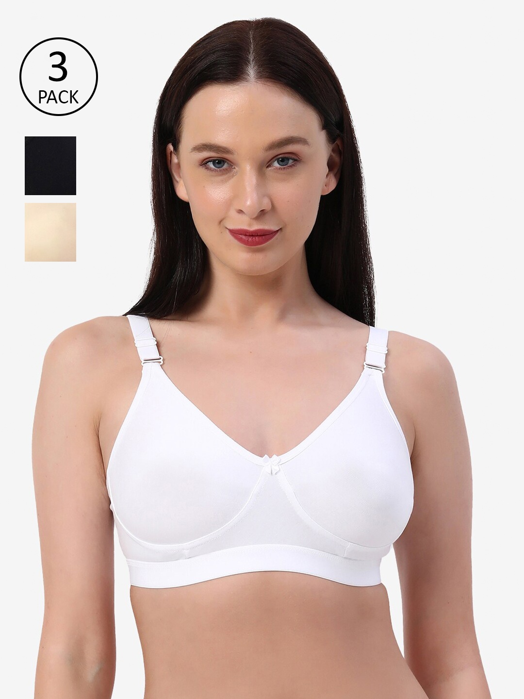 

Planetinner Pack of 3 Non Padded Non Wired Everyday Wear Full Coverage Bra CB7-C3, White