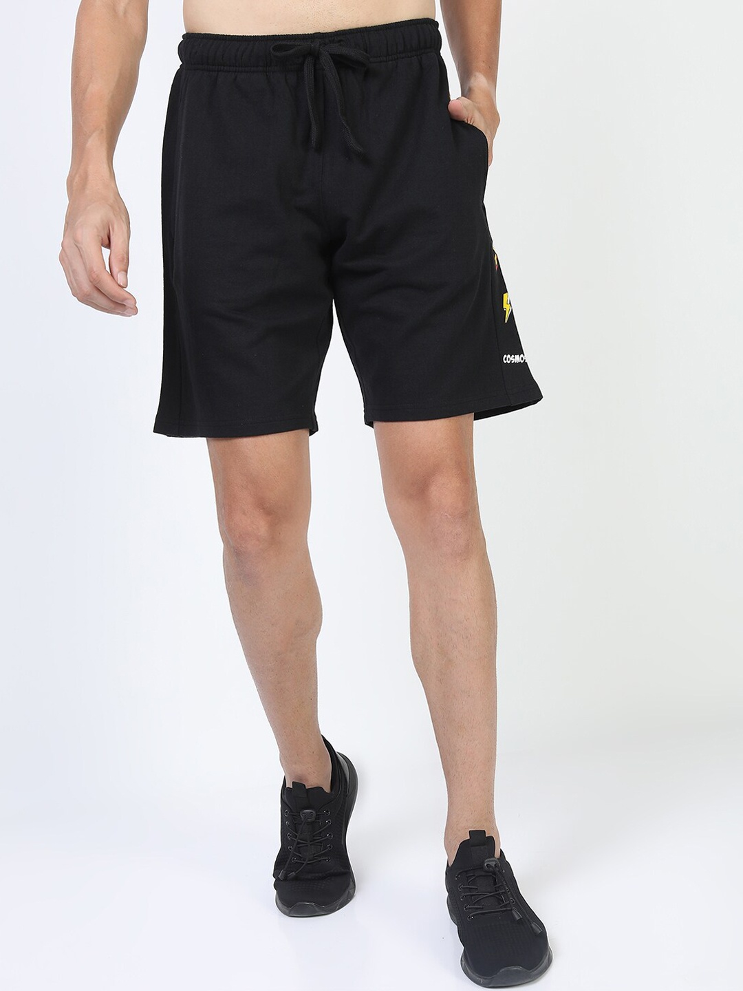 KETCH Men Black Printed Slim Fit Sports Shorts