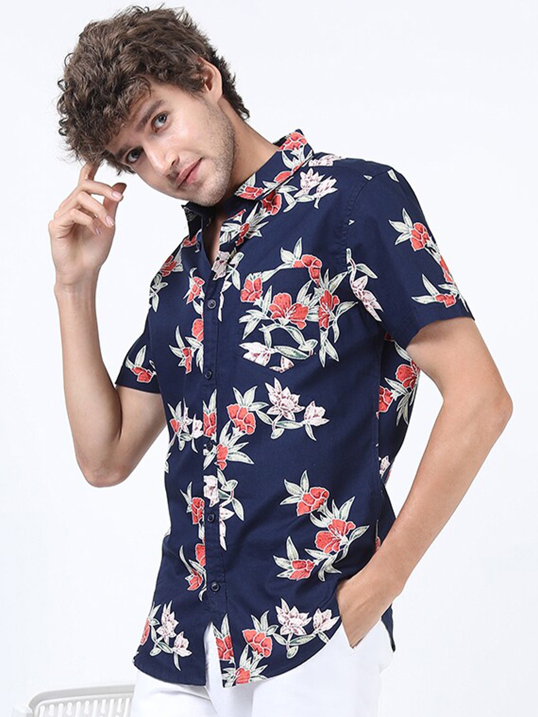 

KETCH Men Navy Blue Slim Fit Floral Printed Casual Shirt