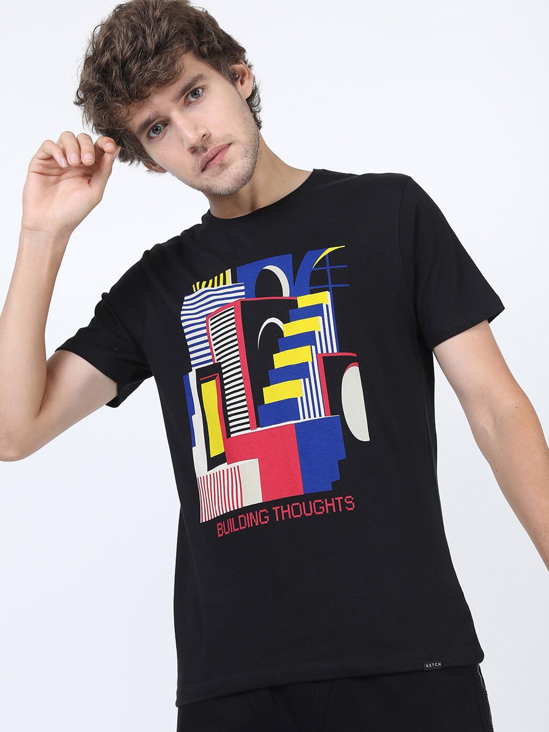 

KETCH Men Black abstract Printed Slim Fit T-shirt