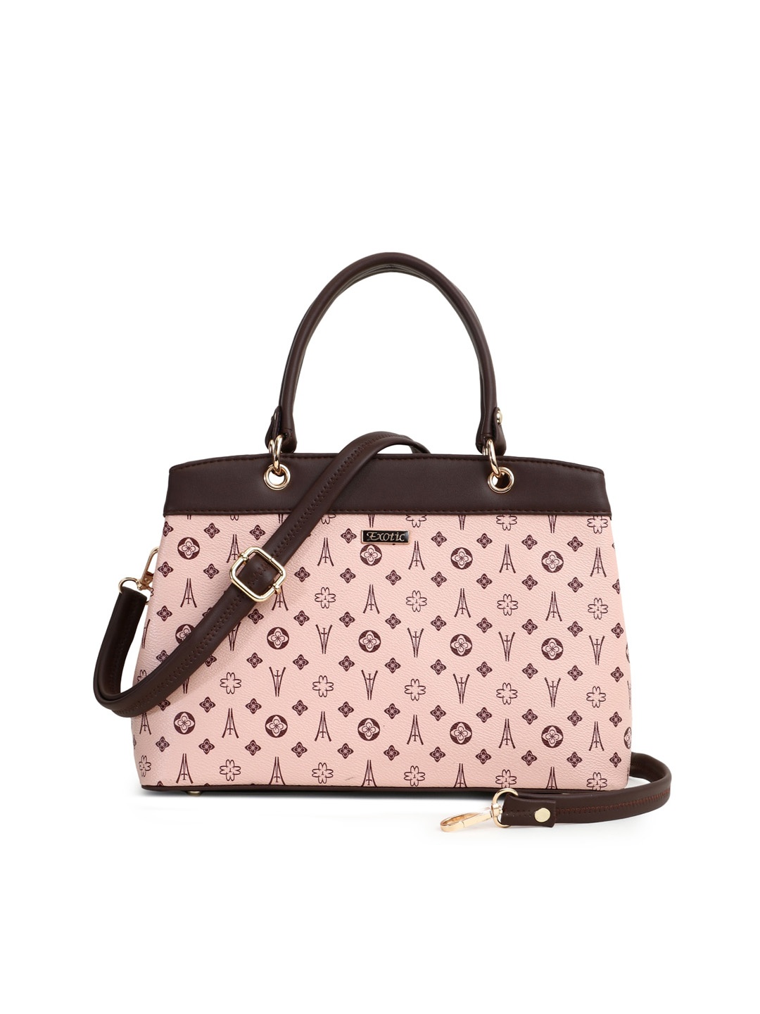 

Exotic Brown Geometric Printed PU Structured Handheld Bag