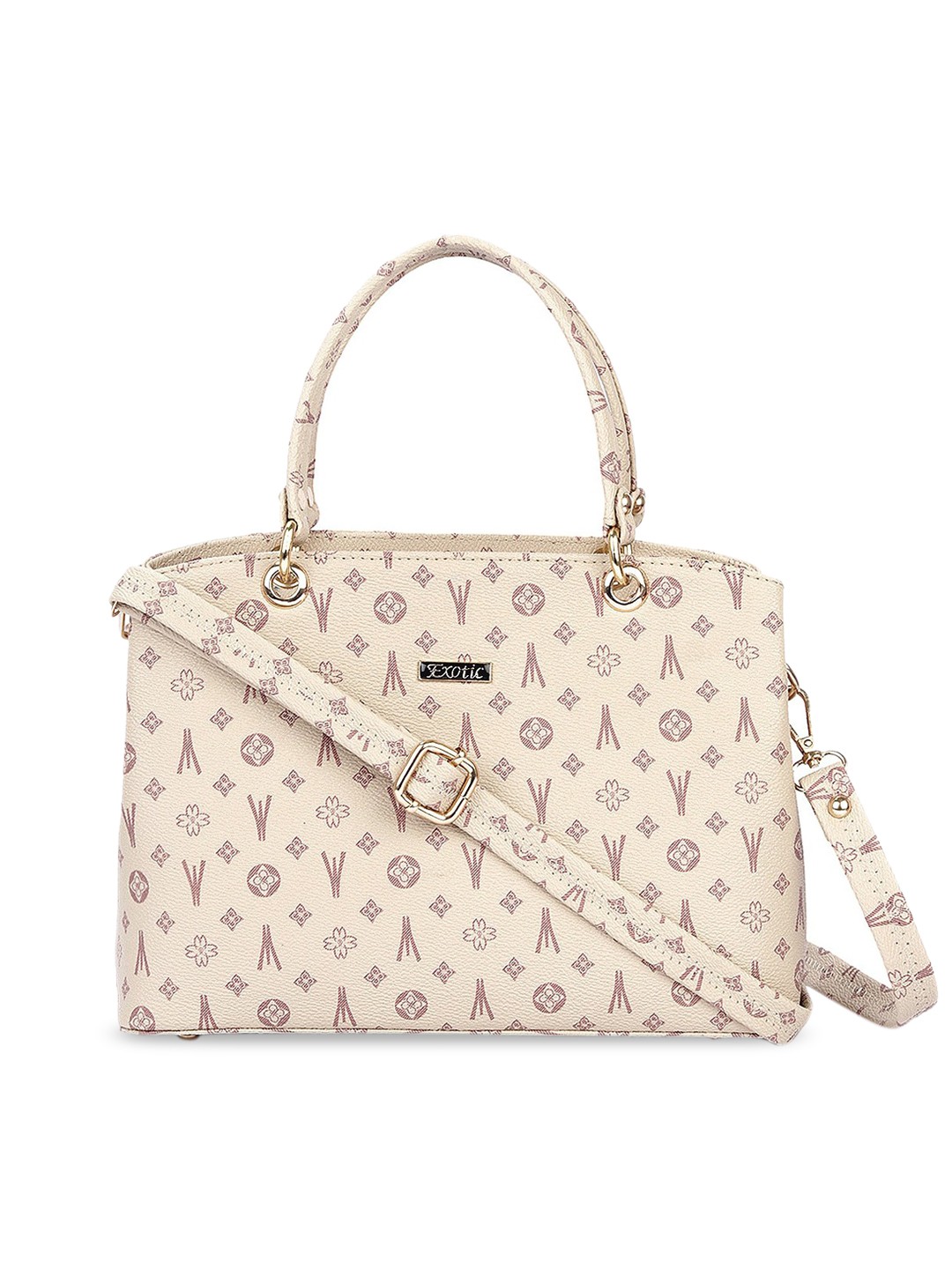 

Exotic White Geometric Printed PU Structured Handheld Bag with Cut Work