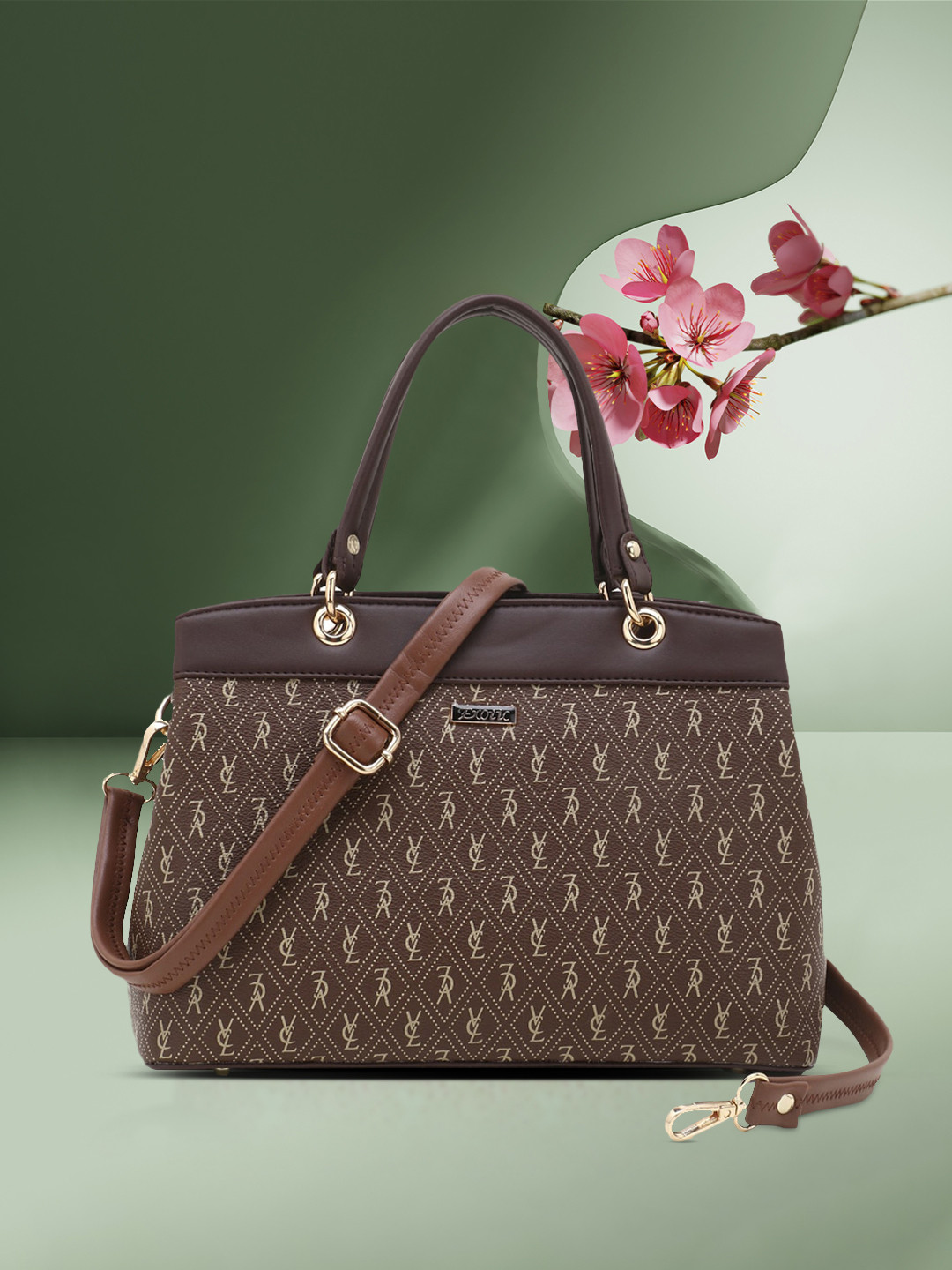 

Exotic Brown Printed PU Structured Handheld Bag