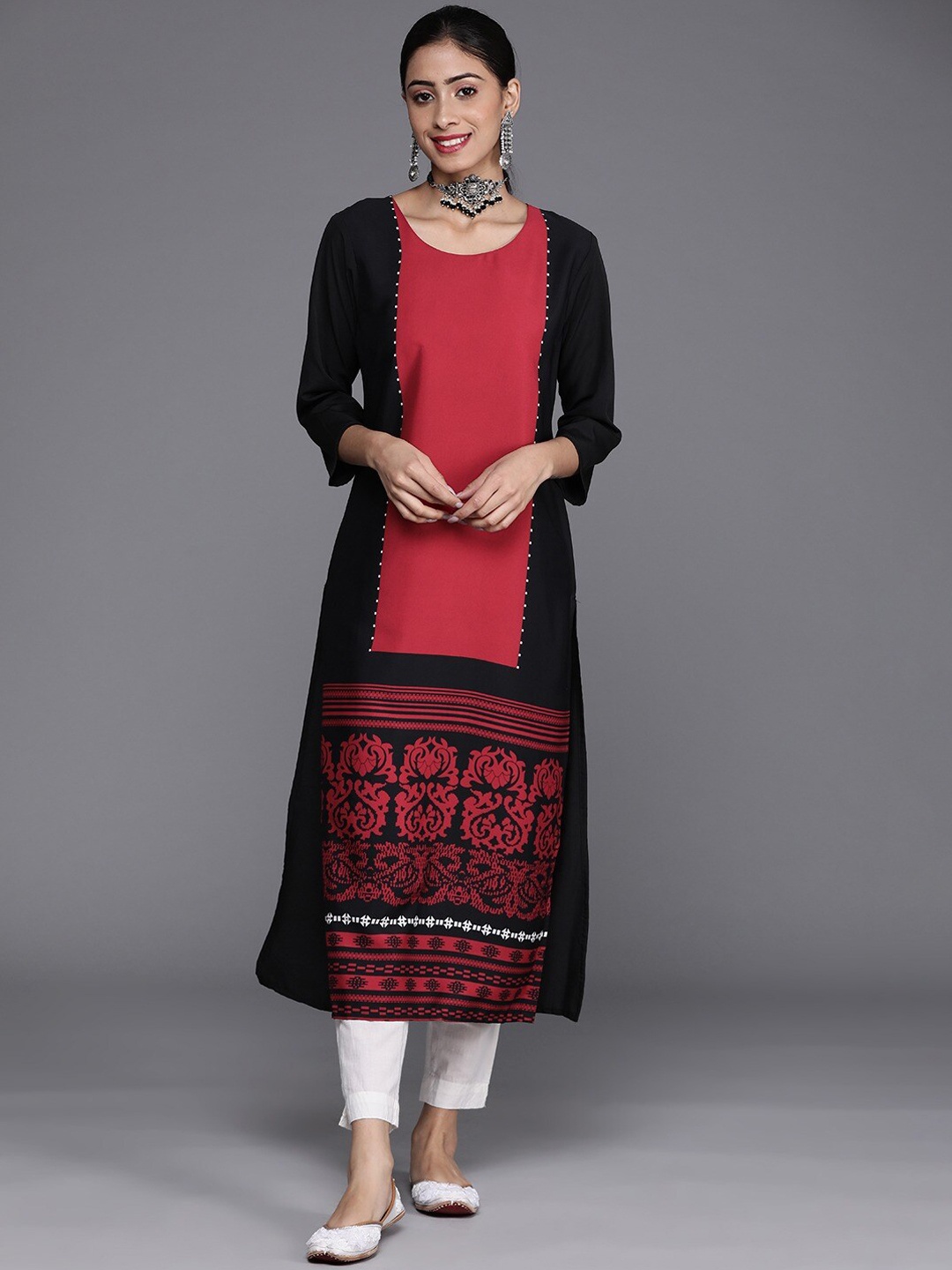 

KSUT Women Maroon & Black Ethnic Motifs Printed Kurta
