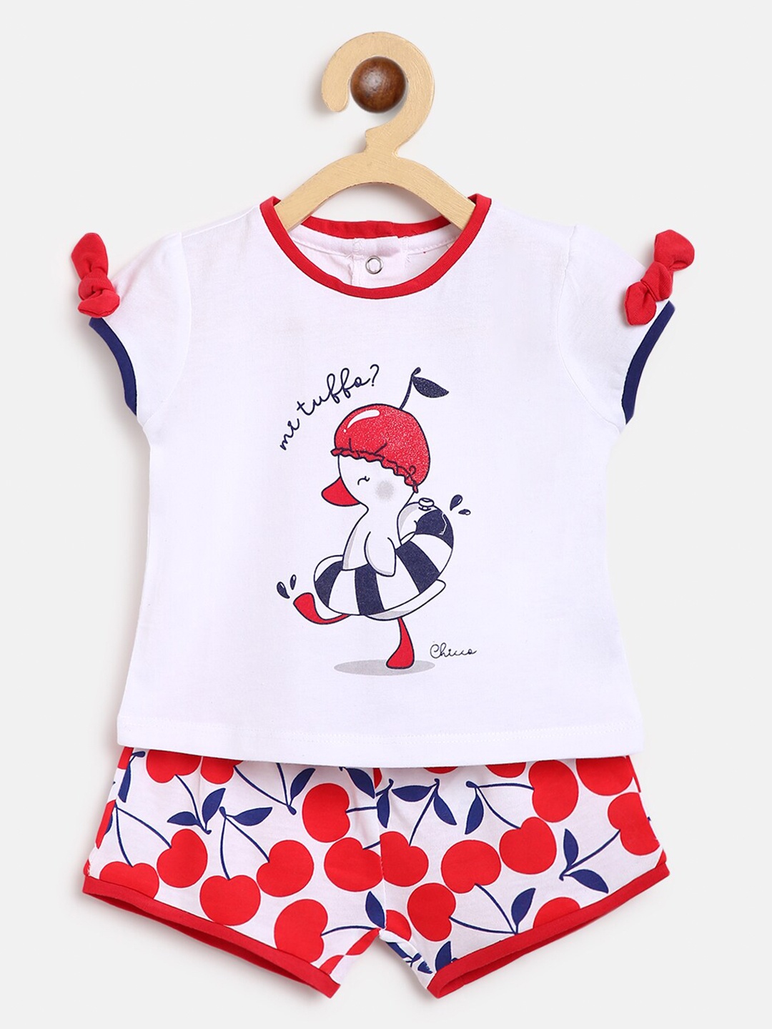 

Chicco Girls White & Red Printed Pure Cotton T-shirt with Shorts