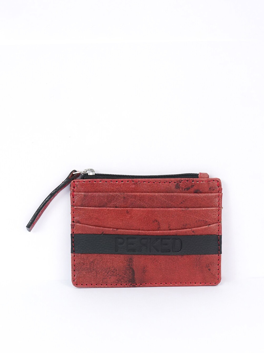 

PERKED Unisex Red & Black Leather Card Holder