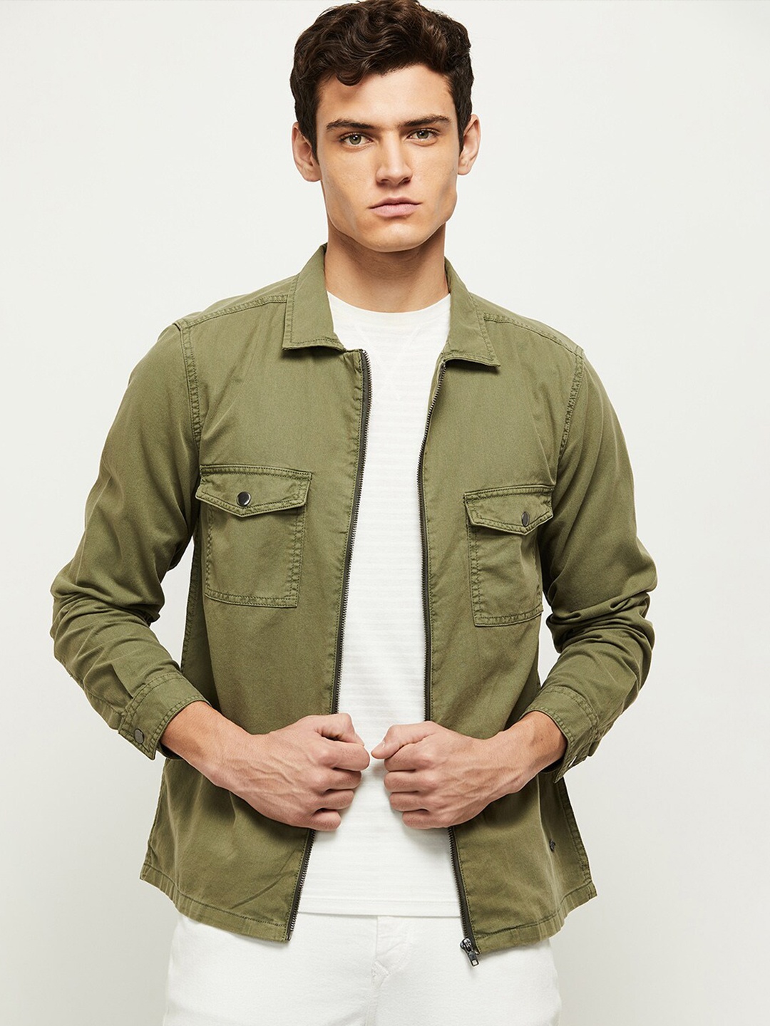 

max Men Olive Green Casual Shirt