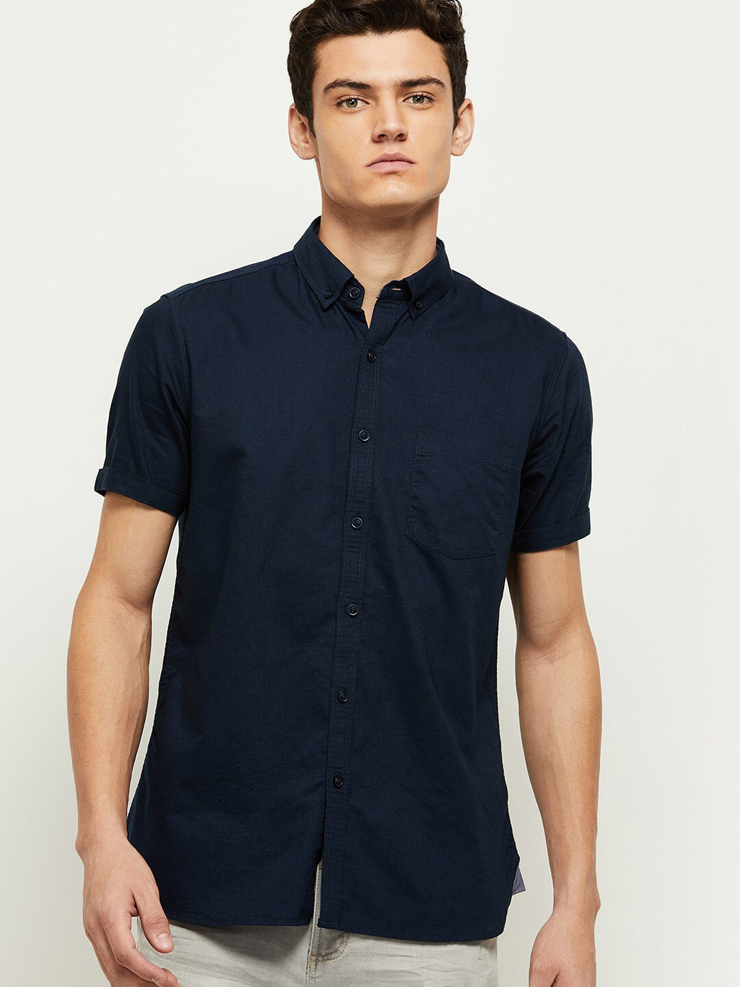 

max Men Navy Blue Casual Shirt