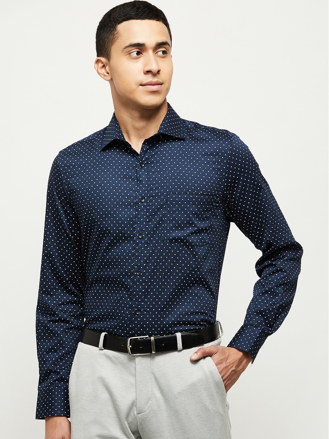

max Men Navy Blue Printed Semiformal Shirt