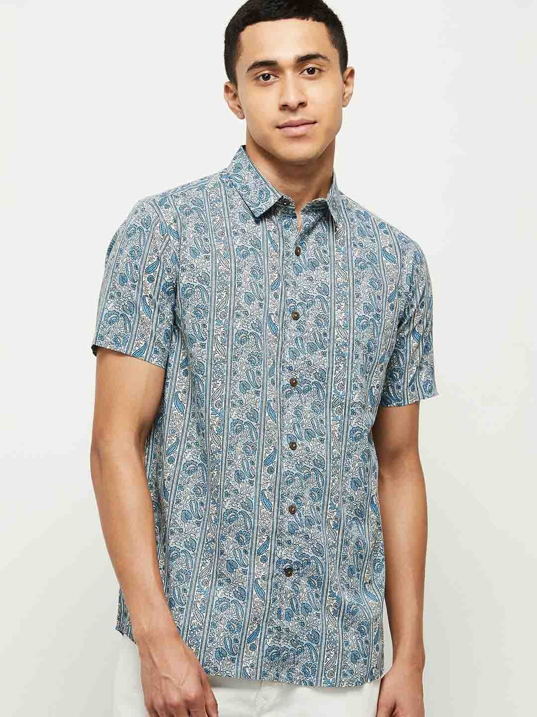 

max Men Blue Floral Printed Casual Shirt