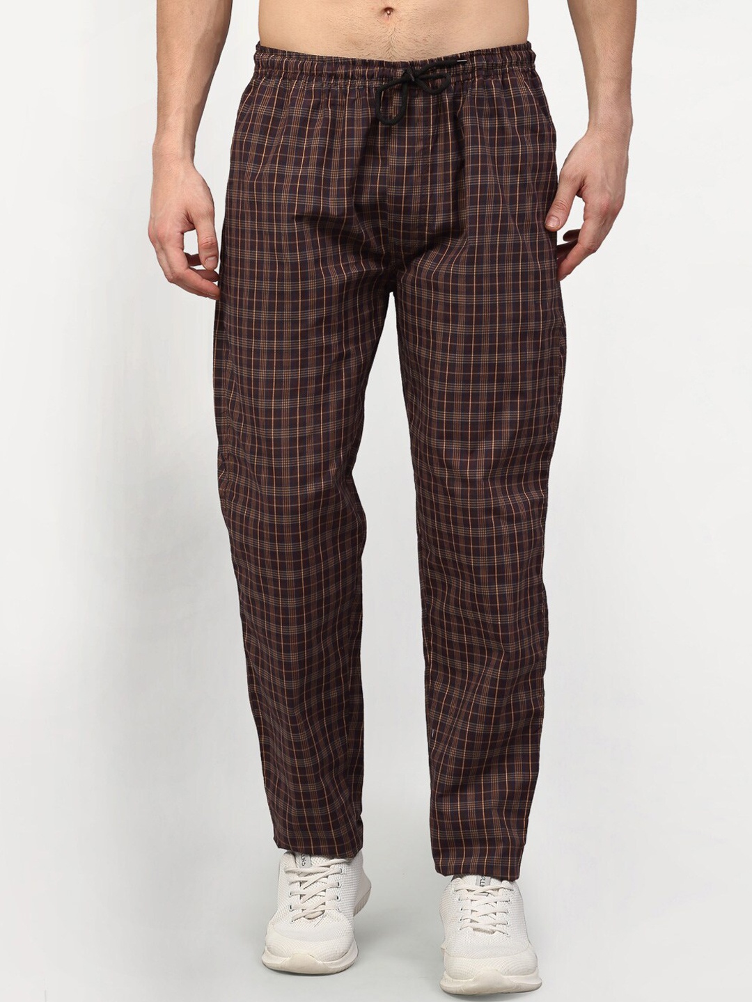 

JAINISH Men Brown Checked Pure Cotton Track Pant