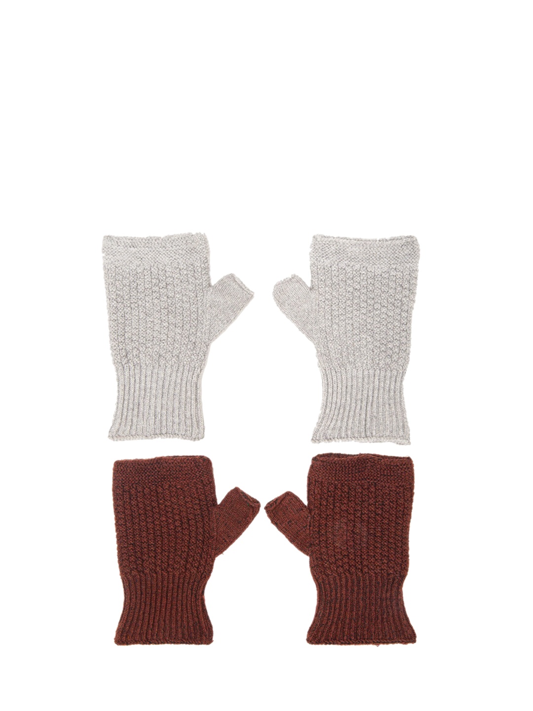 

Bharatasya Unisex Pack of 2 Grey & Brown Solid Knitted Cotton Gloves