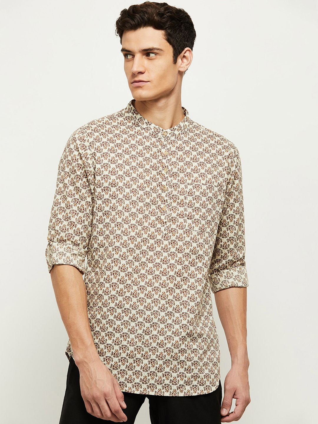 

max Men Beige Floral Printed Kurta