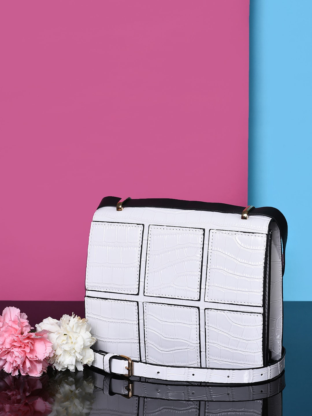 

HAUTE SAUCE by Campus Sutra White Checked Structured Satchel