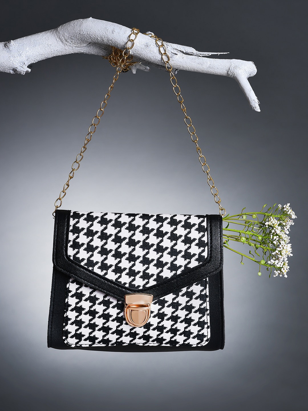 

HAUTE SAUCE by Campus Sutra Women Black Textured Swagger Sling Bag