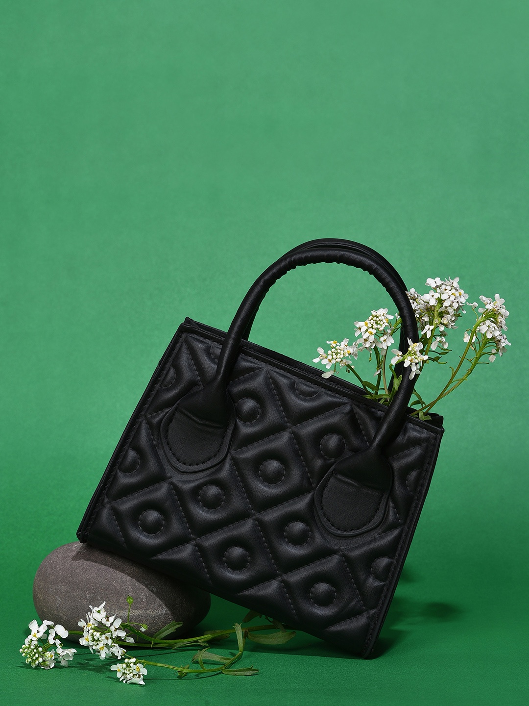 

HAUTE SAUCE by Campus Sutra Women Black Textured PU Structured Handheld Bag