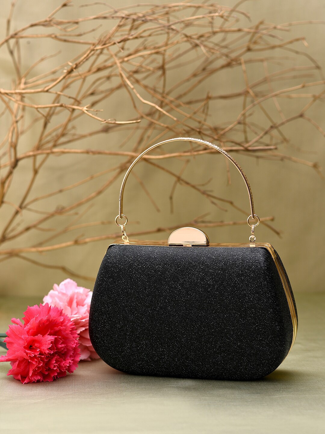 

HAUTE SAUCE by Campus Sutra Black & Gold-Toned Textured Box Clutch