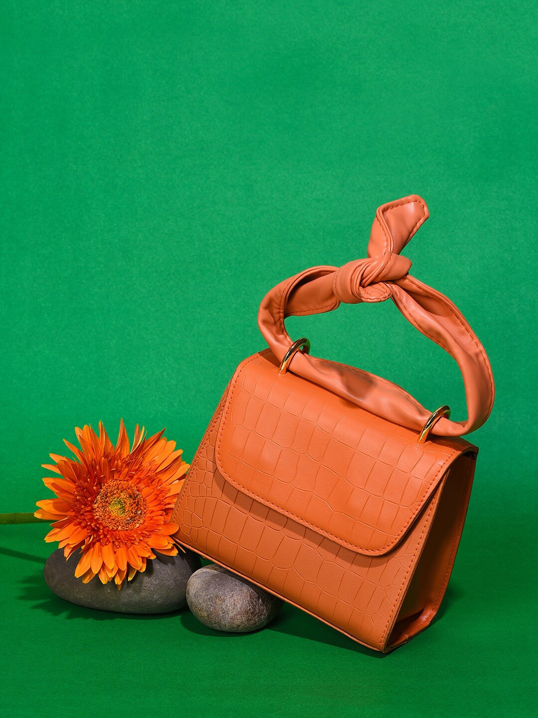 

HAUTE SAUCE by Campus Sutra Orange PU Structured Shoulder Bag
