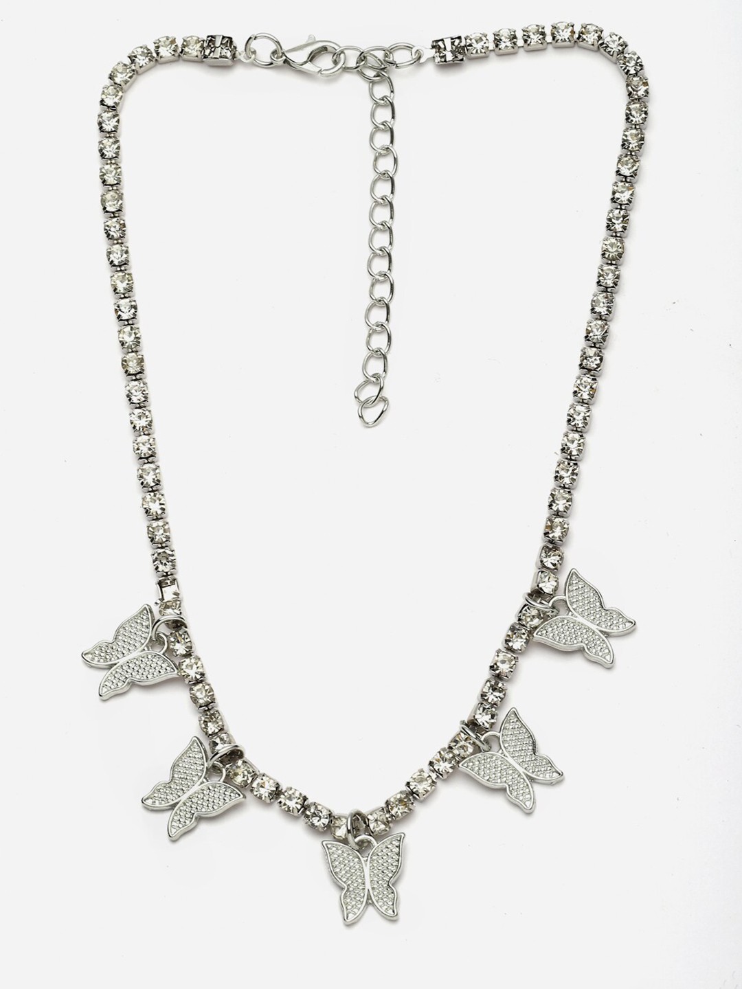 

AVANT-GARDE PARIS Silver-Plated White Crystals Antique Butterfly Necklace