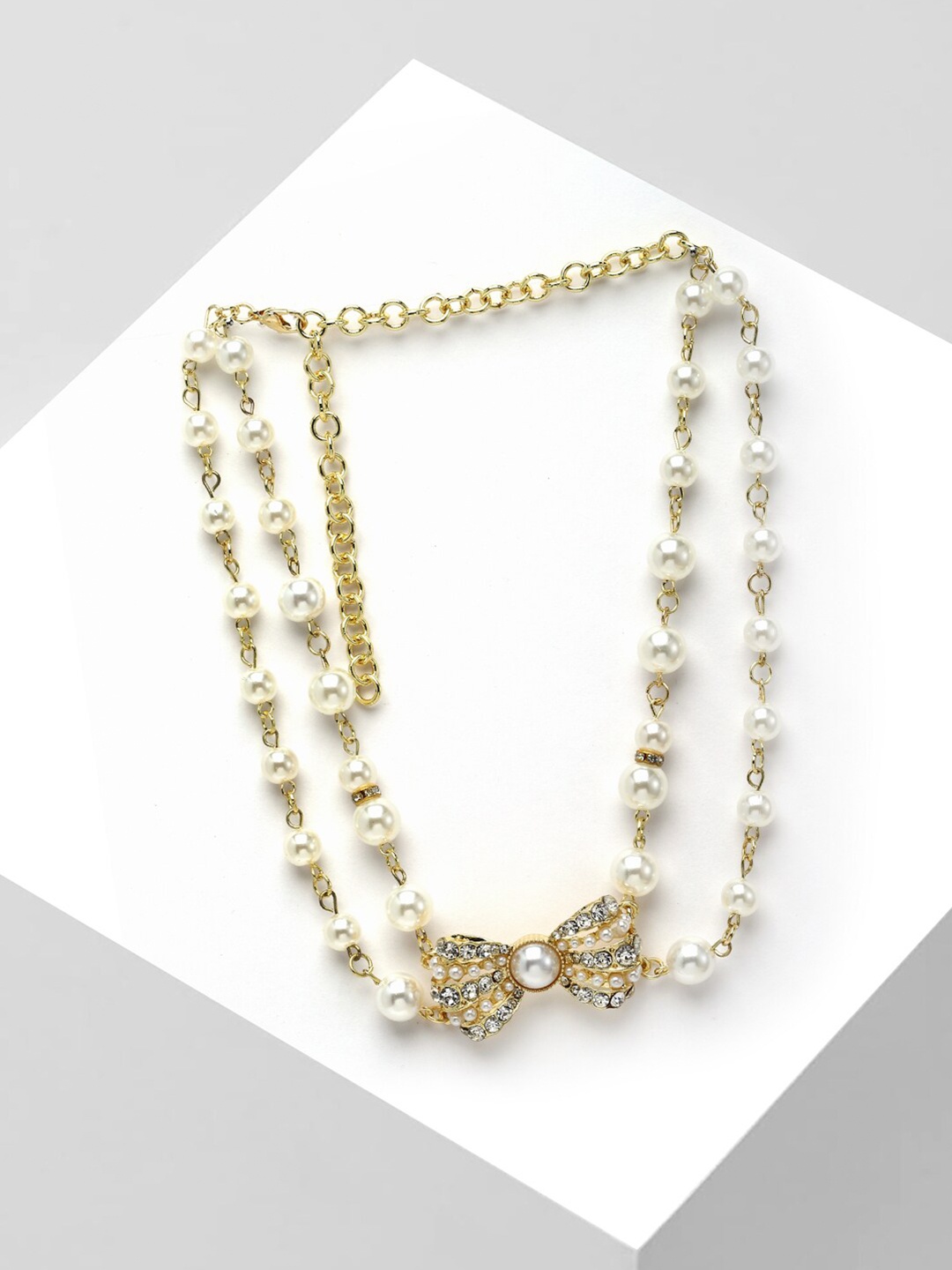 

AVANT-GARDE PARIS Gold-Toned & White Pearl Layered Antique Necklace