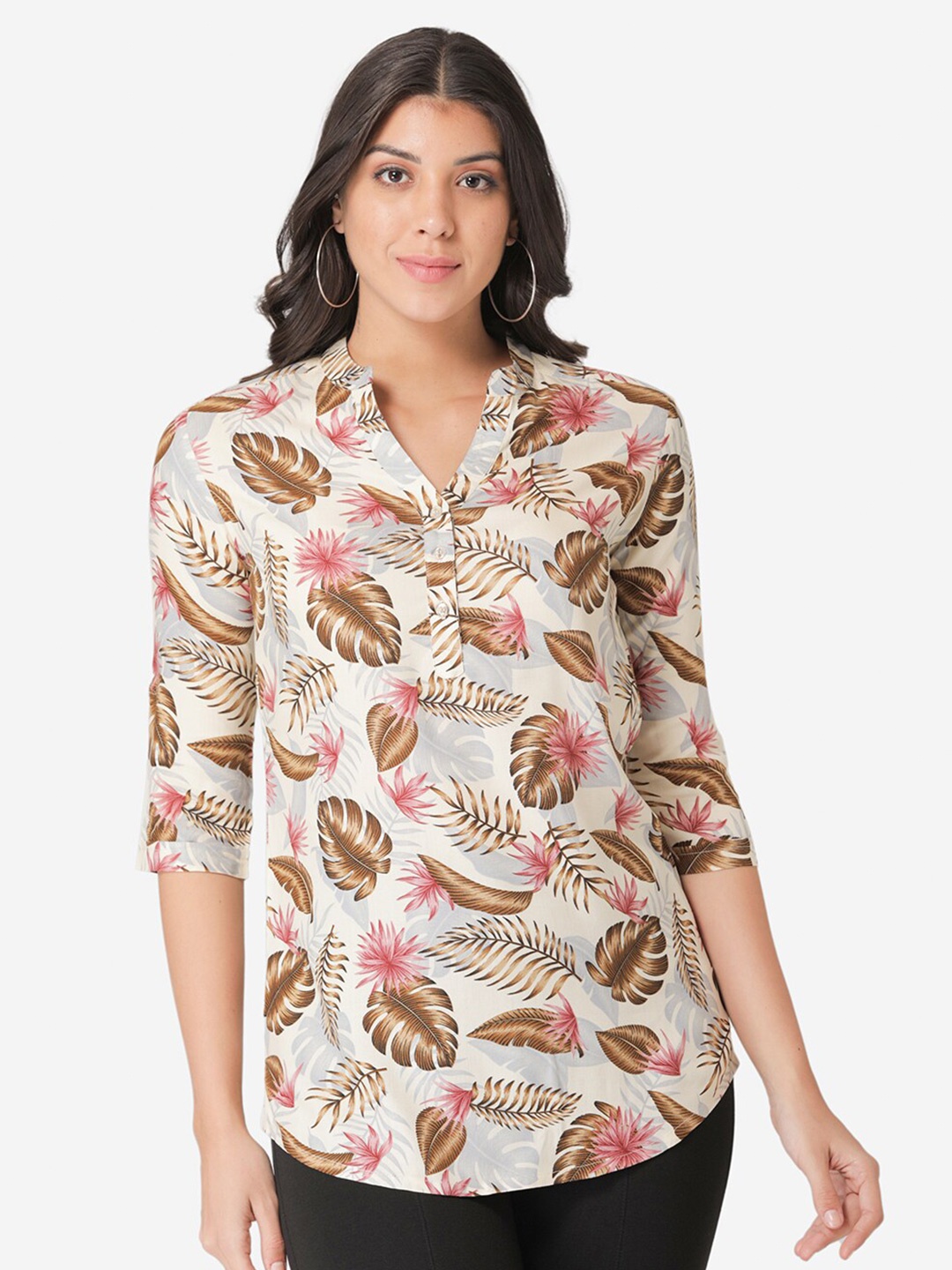 

Vami Cream-Coloured & Pink Floral Print Top