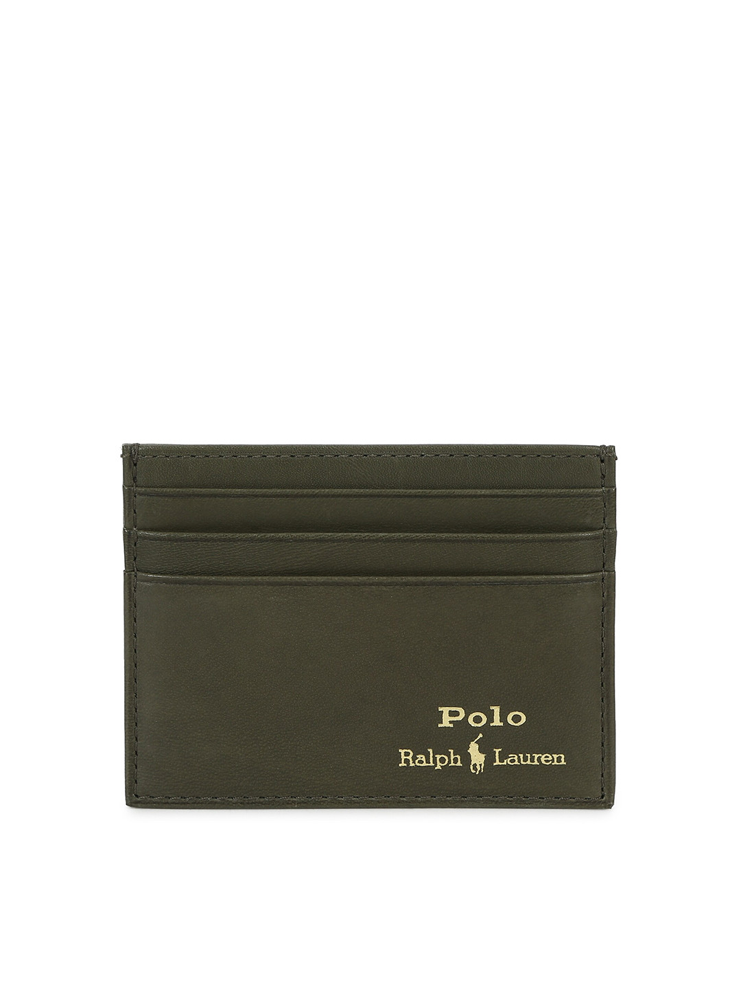 

Polo Ralph Lauren Men Olive Green & Gold-Toned Leather Card Holder