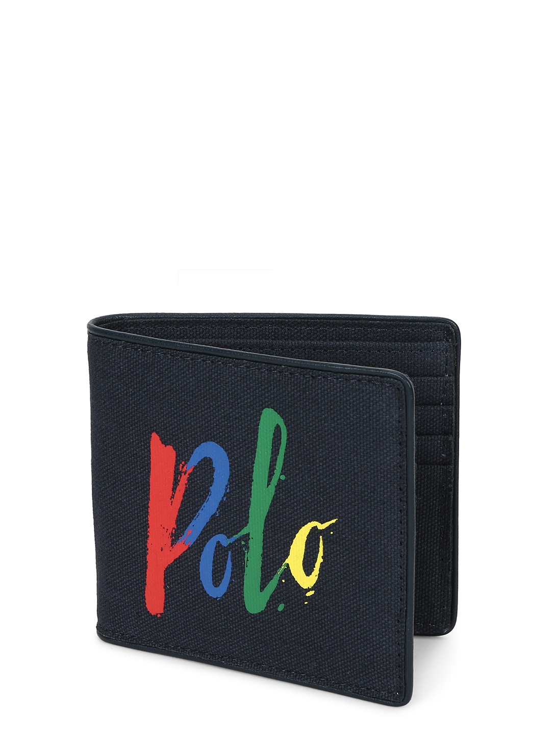 

Polo Ralph Lauren Men Navy Blue & Green Typography Printed Leather Two Fold Wallet