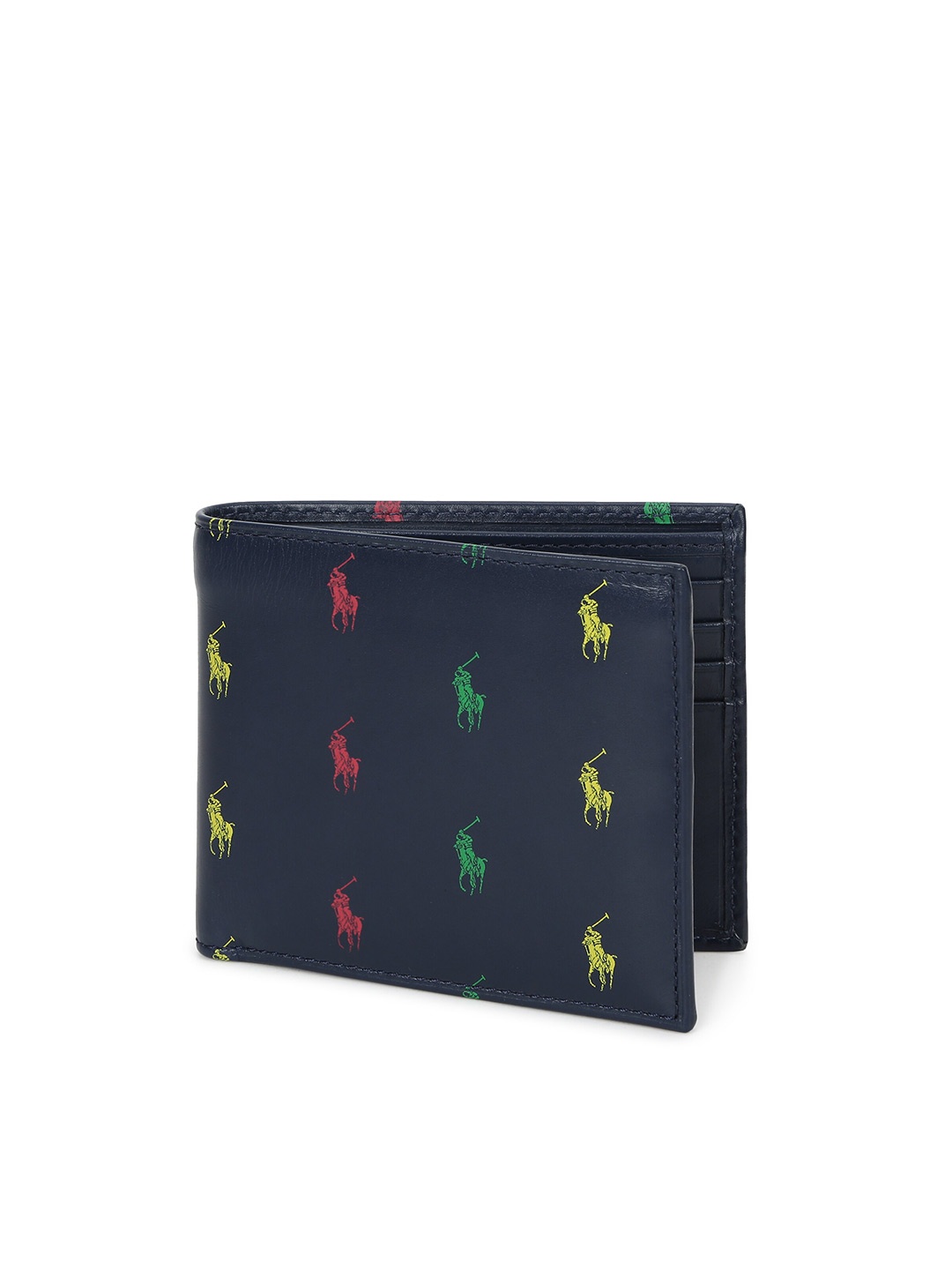 

Polo Ralph Lauren Men Navy Blue & Green Printed Leather Two Fold Wallet