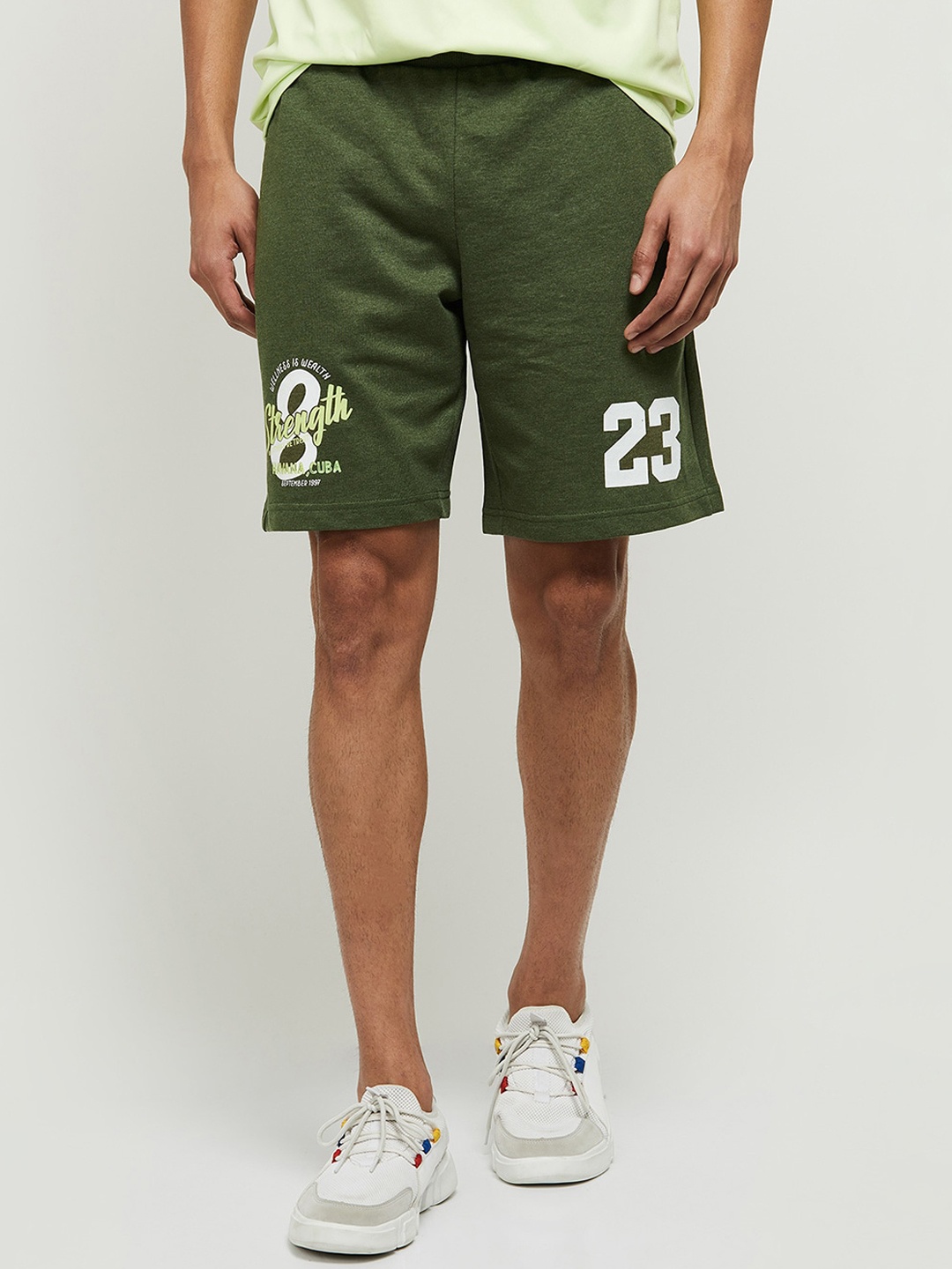 

max Men Olive Green Printed Regular Shorts