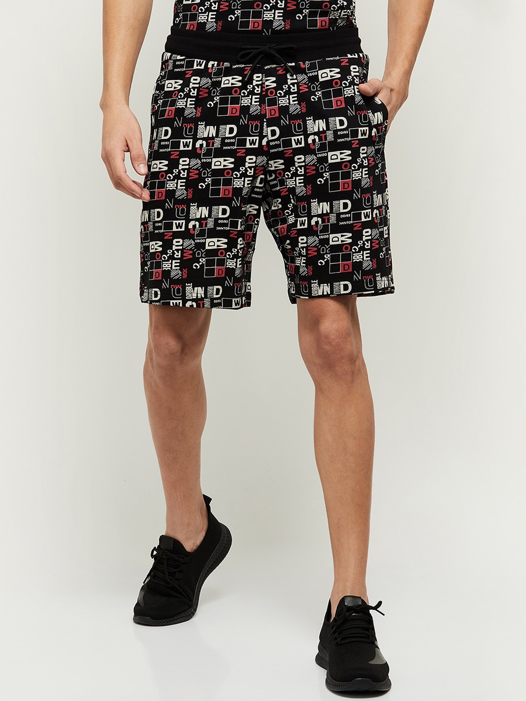 

max Men Black Printed Sports Shorts