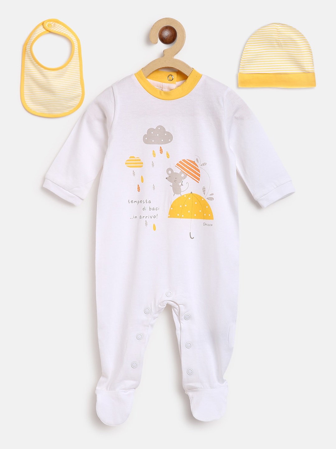 

Chicco White & Yellow 3 Pcs Cotton Baby Apparel Gift Set