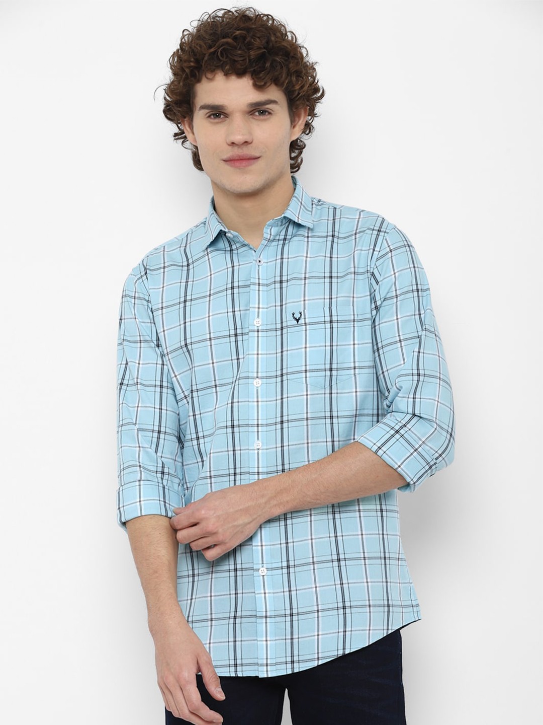 

Allen Solly Men Blue Slim Fit Tartan Checks Checked Casual Shirt