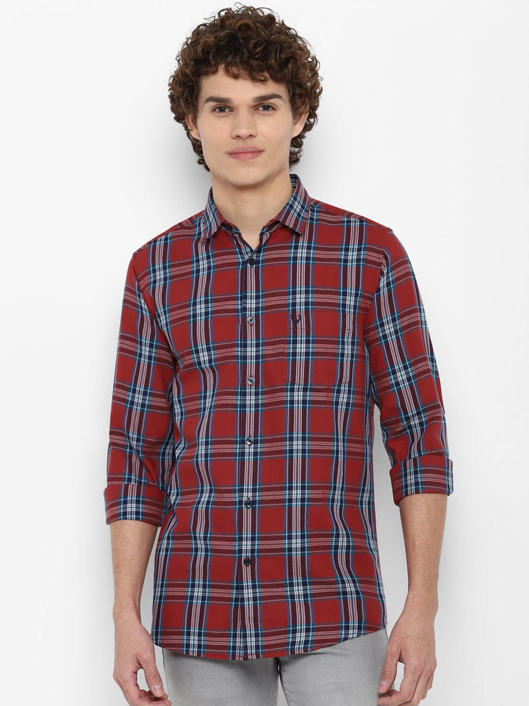 

Allen Solly Men Red Slim Fit Tartan Checks Checked Casual Shirt