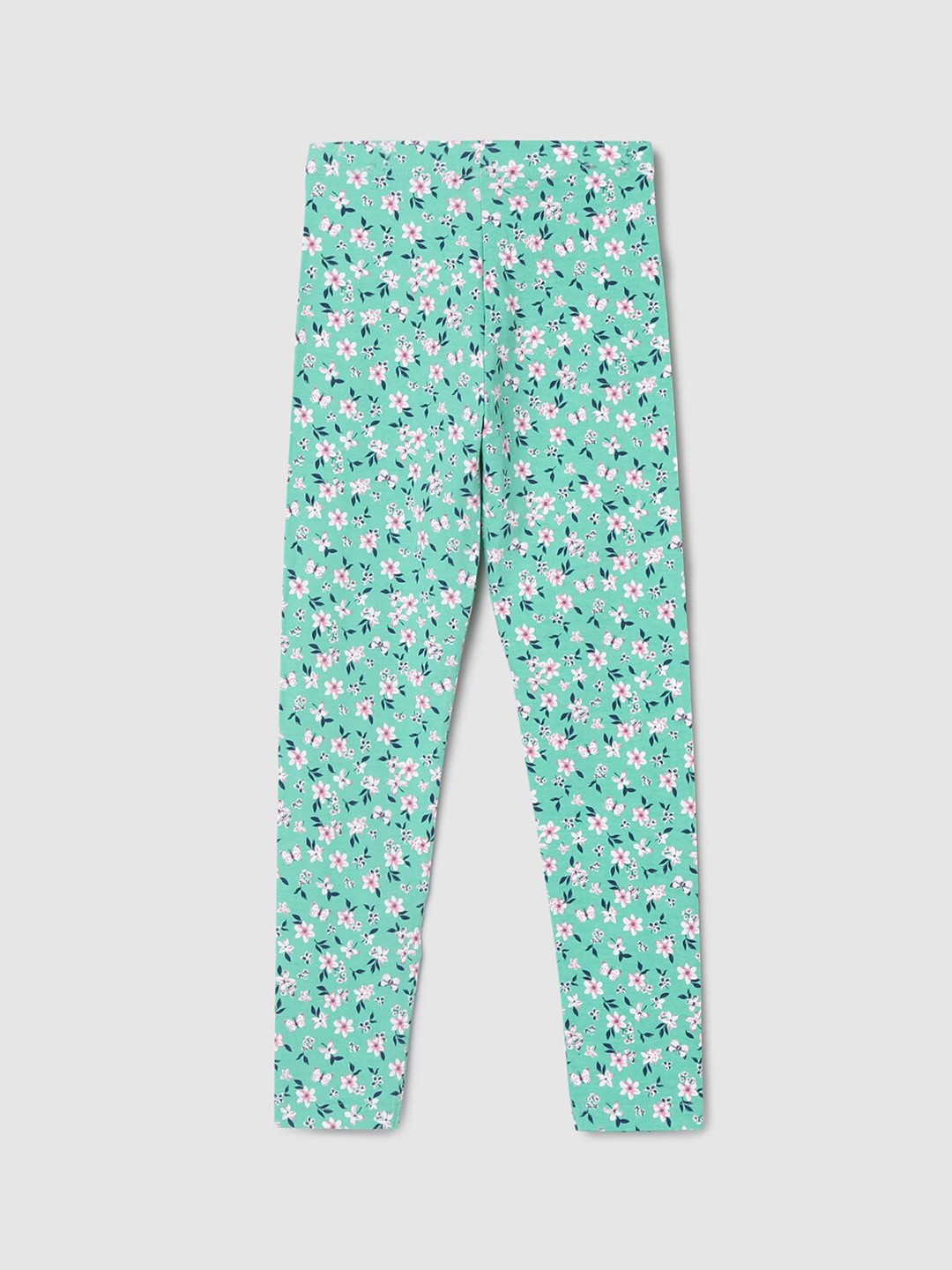 

max Girls Green & White Floral Printed Ankle-Length Leggings