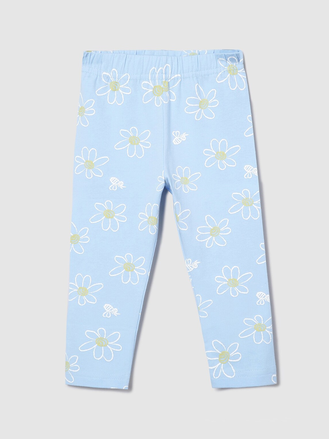 

max Girls Blue & White Printed Ankle-Length Leggings