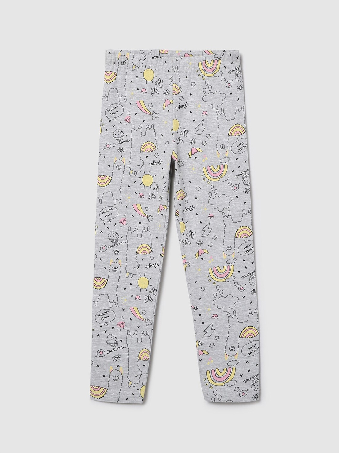 

max Girls Grey & Yellow Printed Cotton Leggings