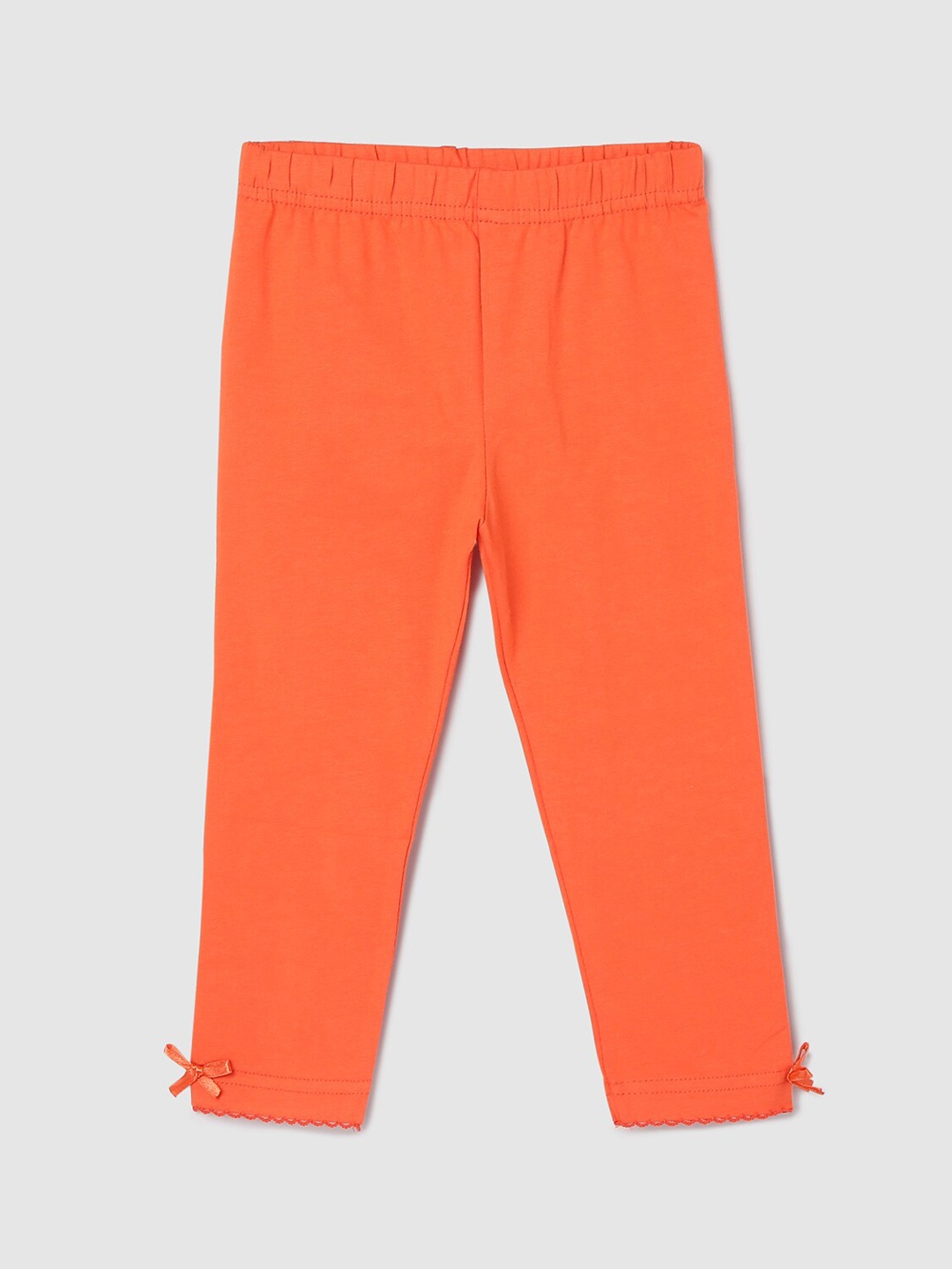 

max Girls Terracotta-Orange Solid Ankle-Length Leggings