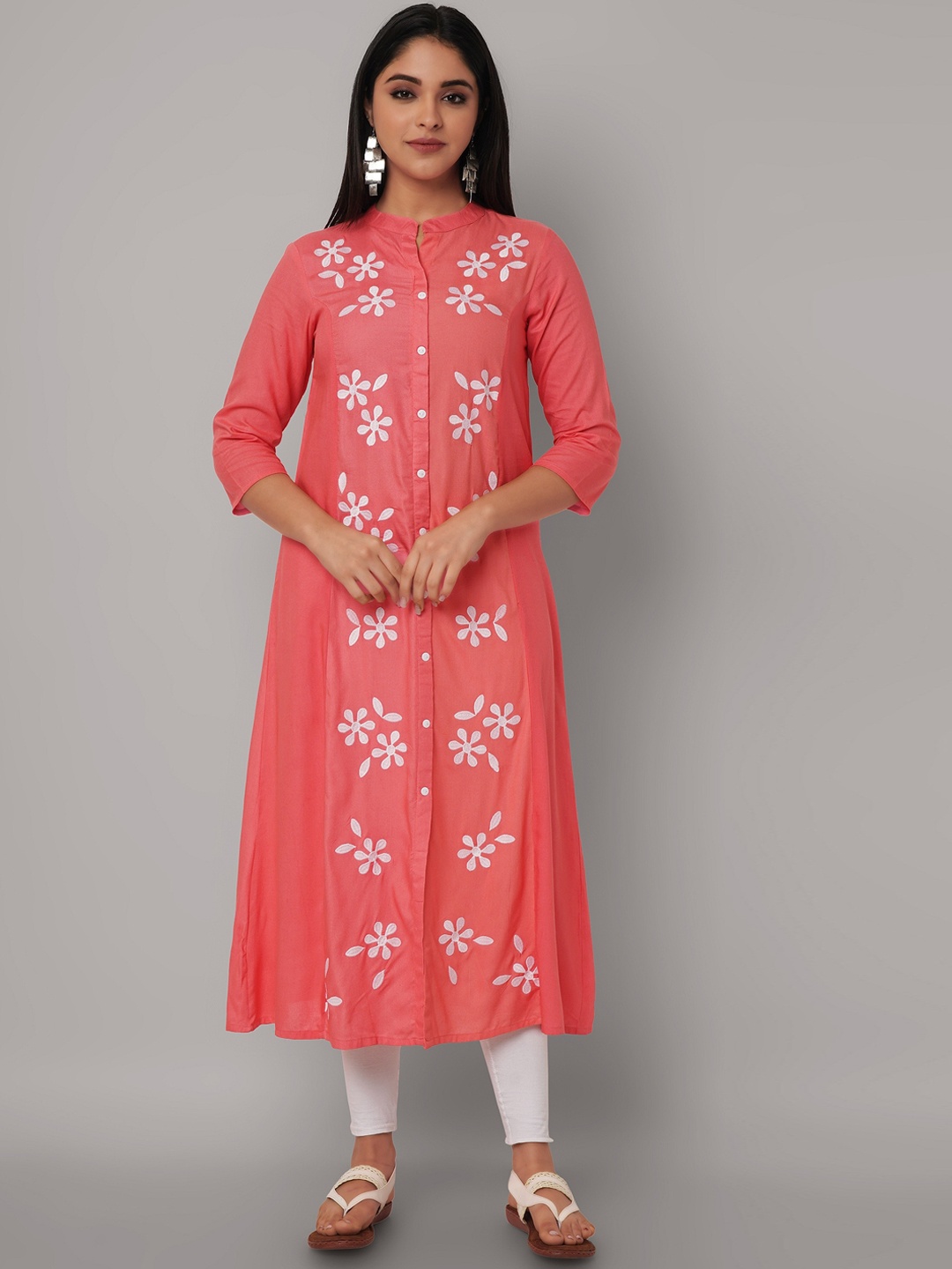 Ashlee Women Pink Floral Embroidered Kurta