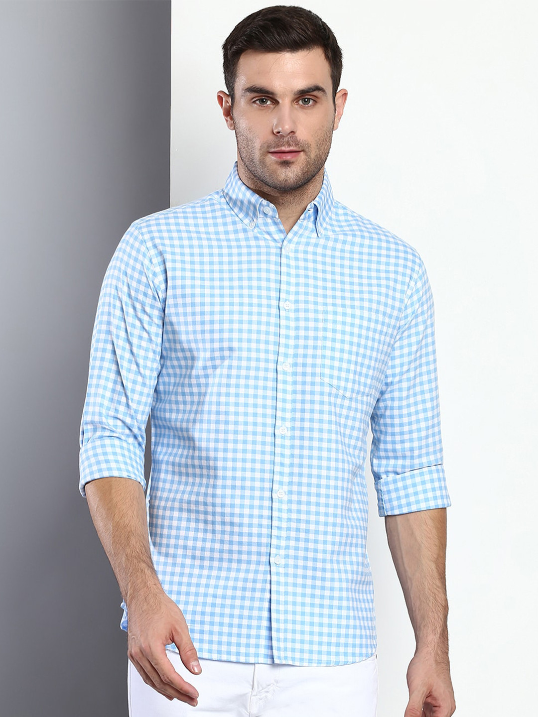 

Dennis Lingo Men Blue Slim Fit Gingham Checks Checked Casual Shirt