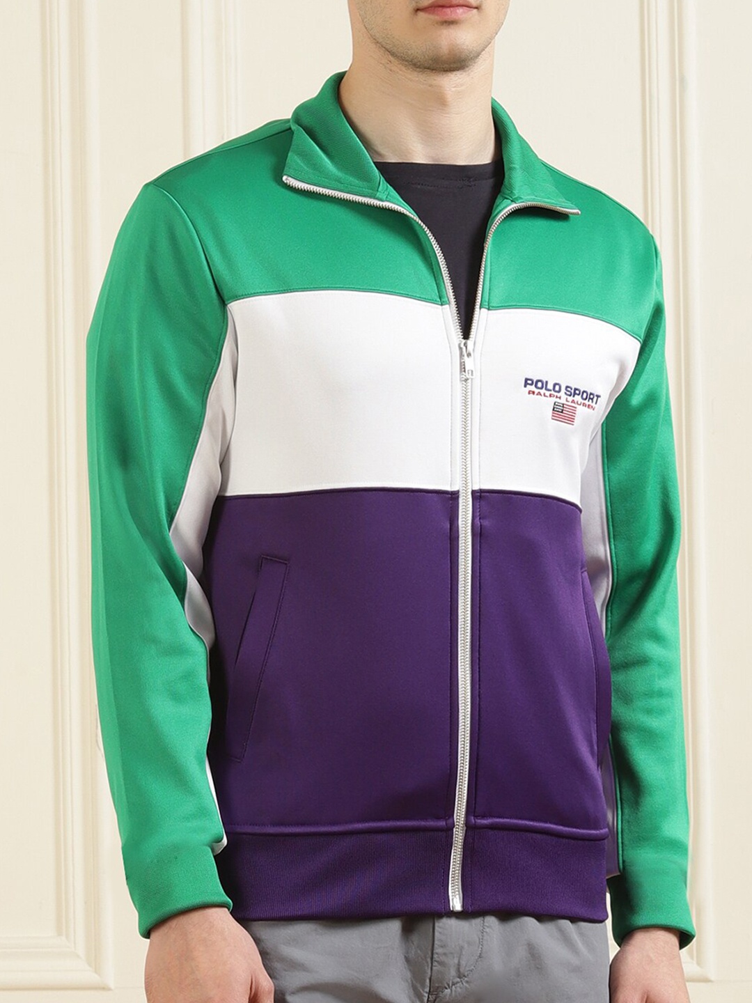 

Polo Ralph Lauren Men Green & Blue Colourblocked Fleece Sporty Jacket