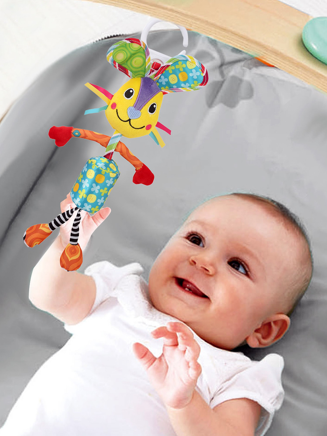 

Baby Moo Kids Multicolored Big Earred Circus Bunny Soft Rattle, Multi