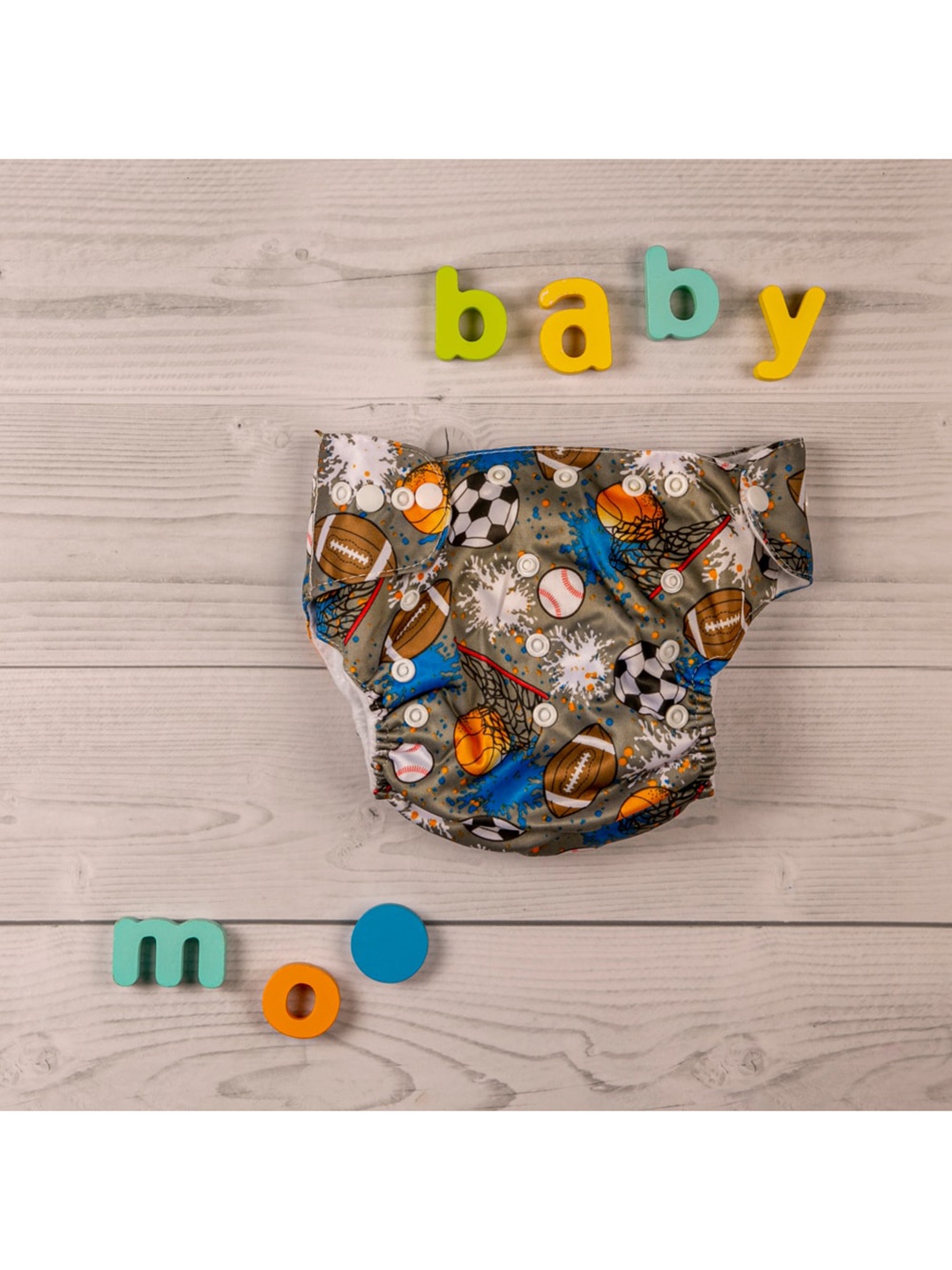 

Baby Moo Kids Grey Printed Adjustable & Washable Diaper
