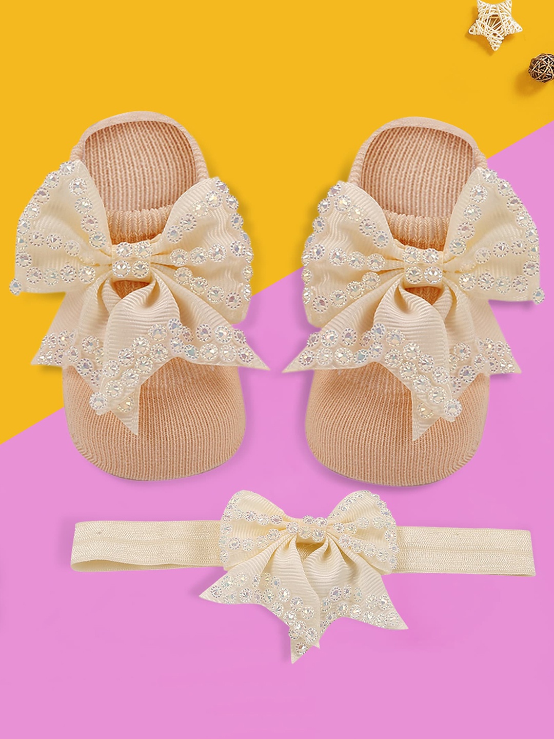

Baby Moo Infant Kids Beige Headband & Socks