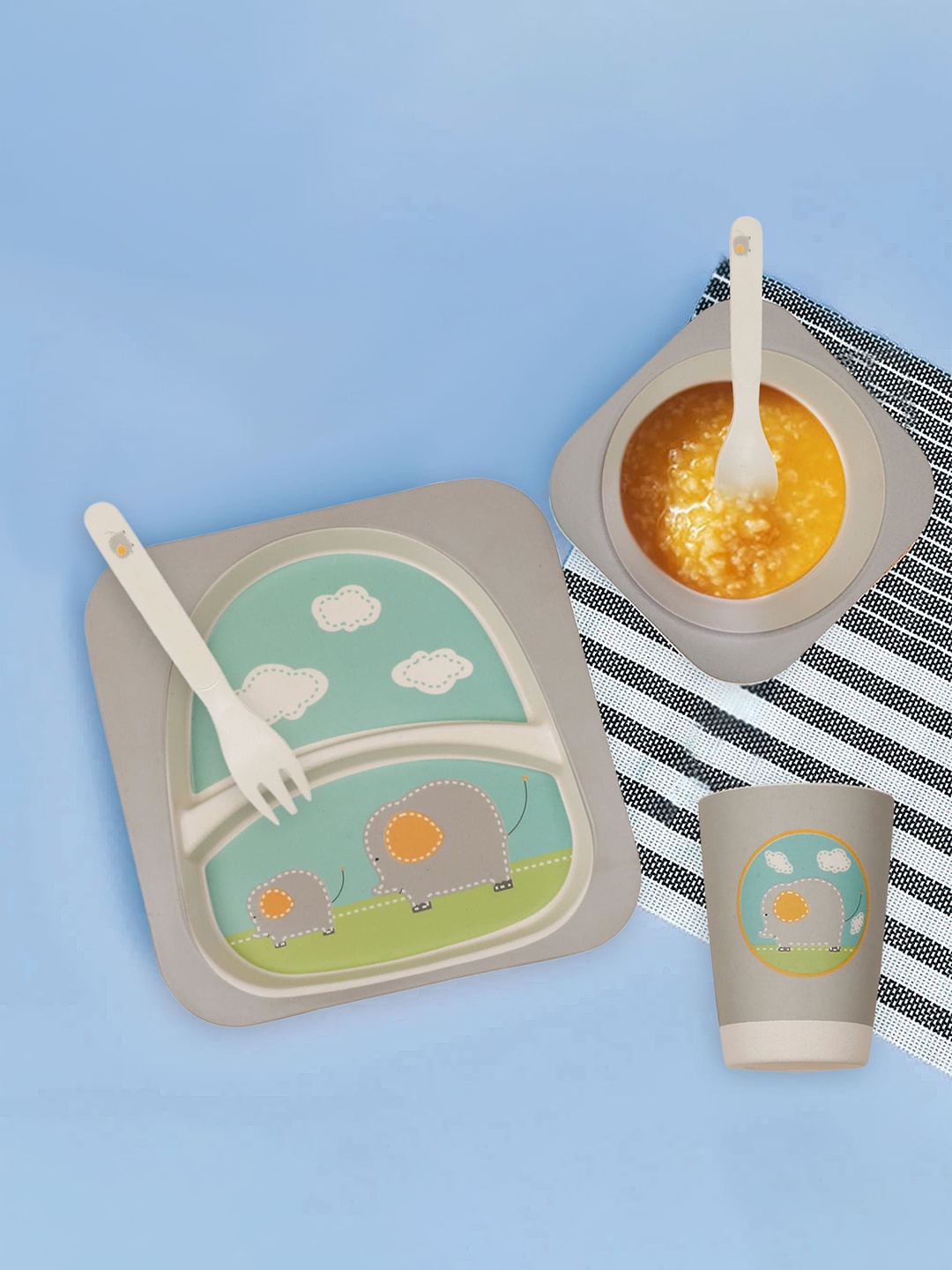 

Baby Moo Grey Printed Dinner Set