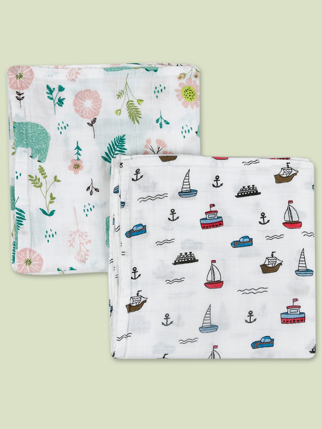 

Baby Moo Set of 2 White Printed Muslin Swaddles