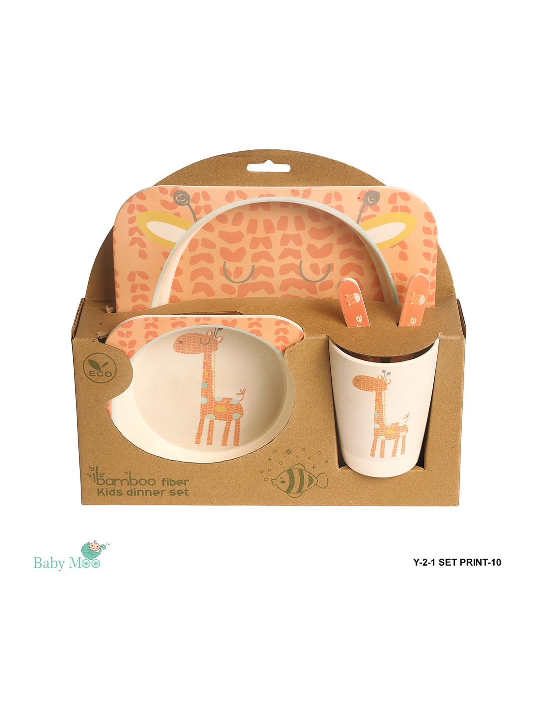 

Baby Moo Giraffe Peach Bamboo Fiber Dinner Set