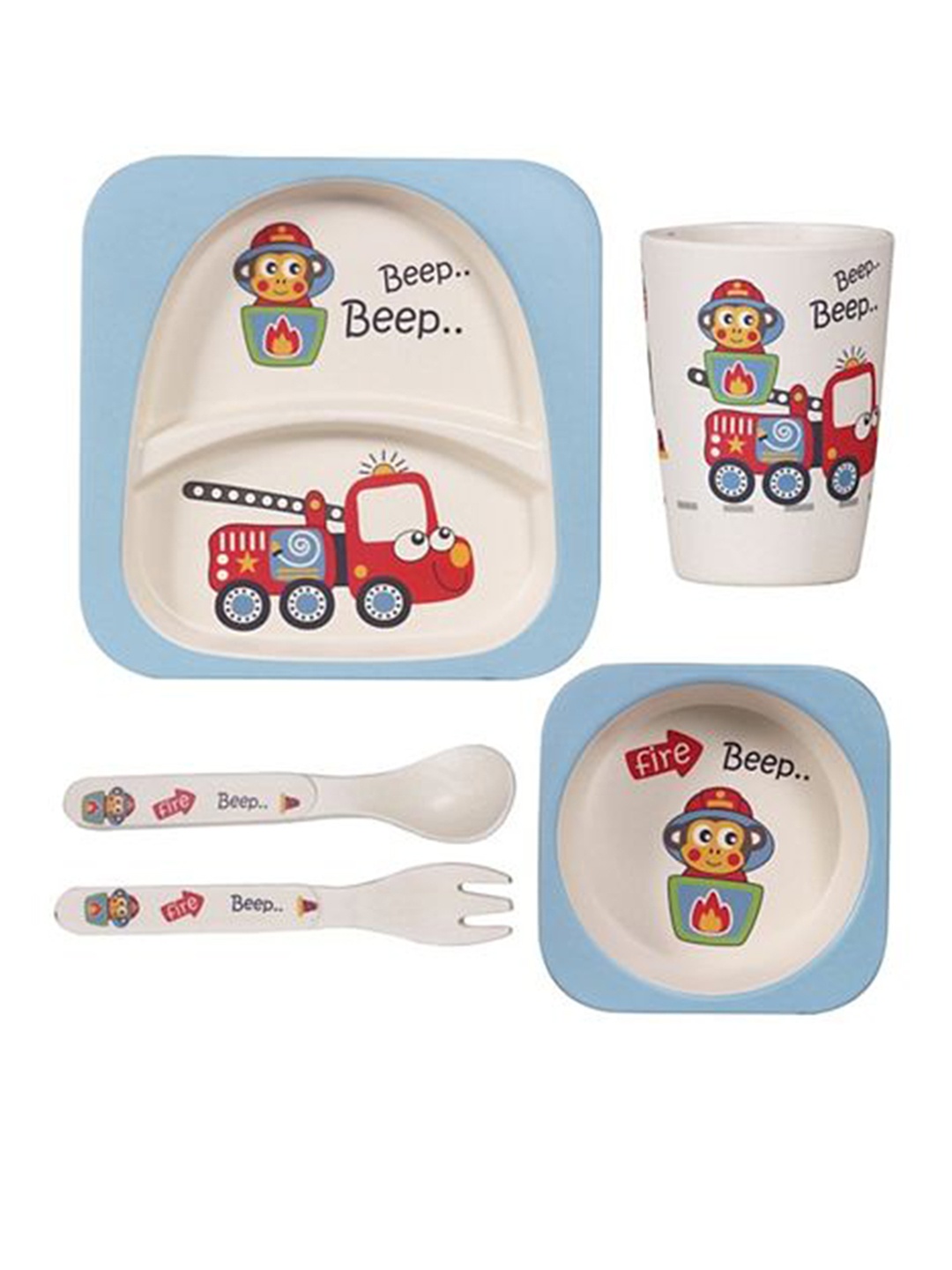 

Baby Moo Kids Blue Car Bamboo Fiber Dinner Set