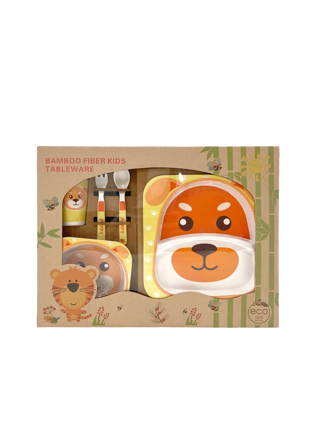 

Baby Moo 5 Pieces Orange Printed Bamboo Matte Dinner Set