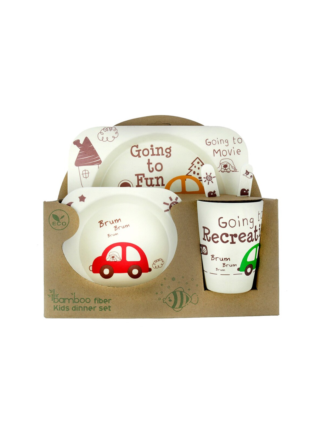 

Baby Moo White Car Printed Dinner Set