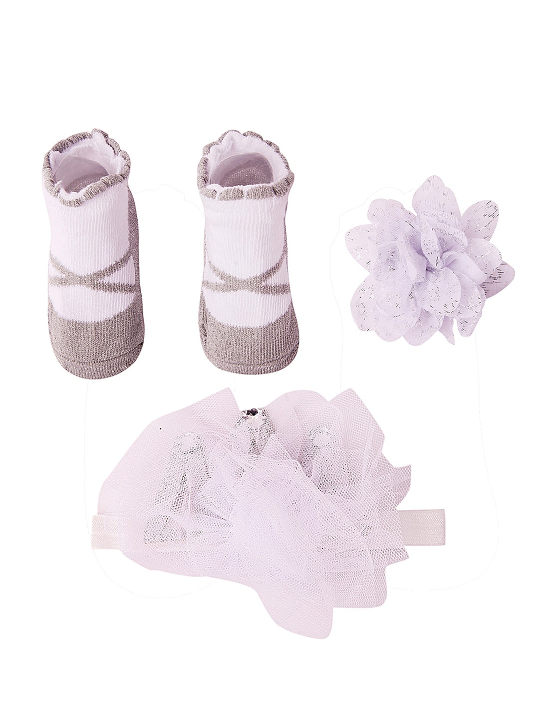 

Baby Moo Infant Kids Grey 3 Pcs Hairband & Socks Set